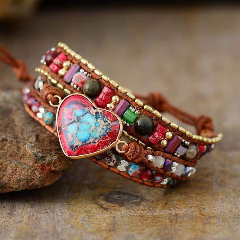 Vivid Heart Jasper Wrap Bracelet - Elyra-State of Style