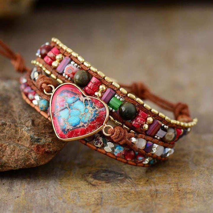 Vivid Heart Jasper Wrap Bracelet - Elyra-State of Style