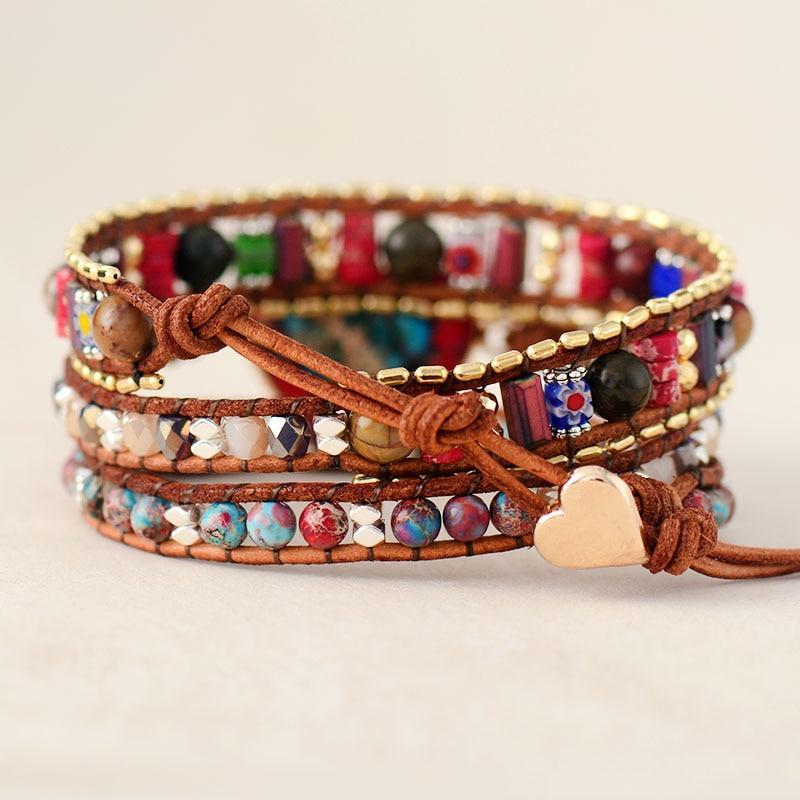 Vivid Heart Jasper Wrap Bracelet - Elyra-State of Style