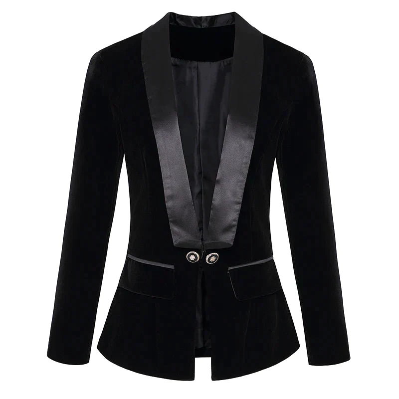 Vivienne Velvet Women's Blazer-Black-S-State of Style