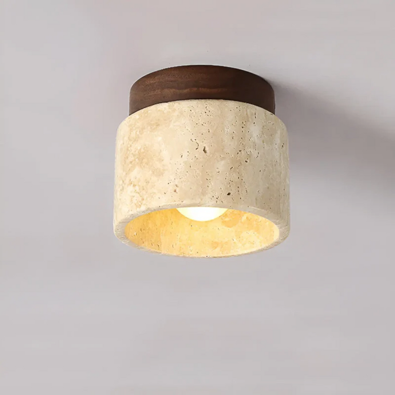 Wabi Sabi Yellow Marble Japanese Ceiling Lamp - TranquilStone-Walnut-State of Style