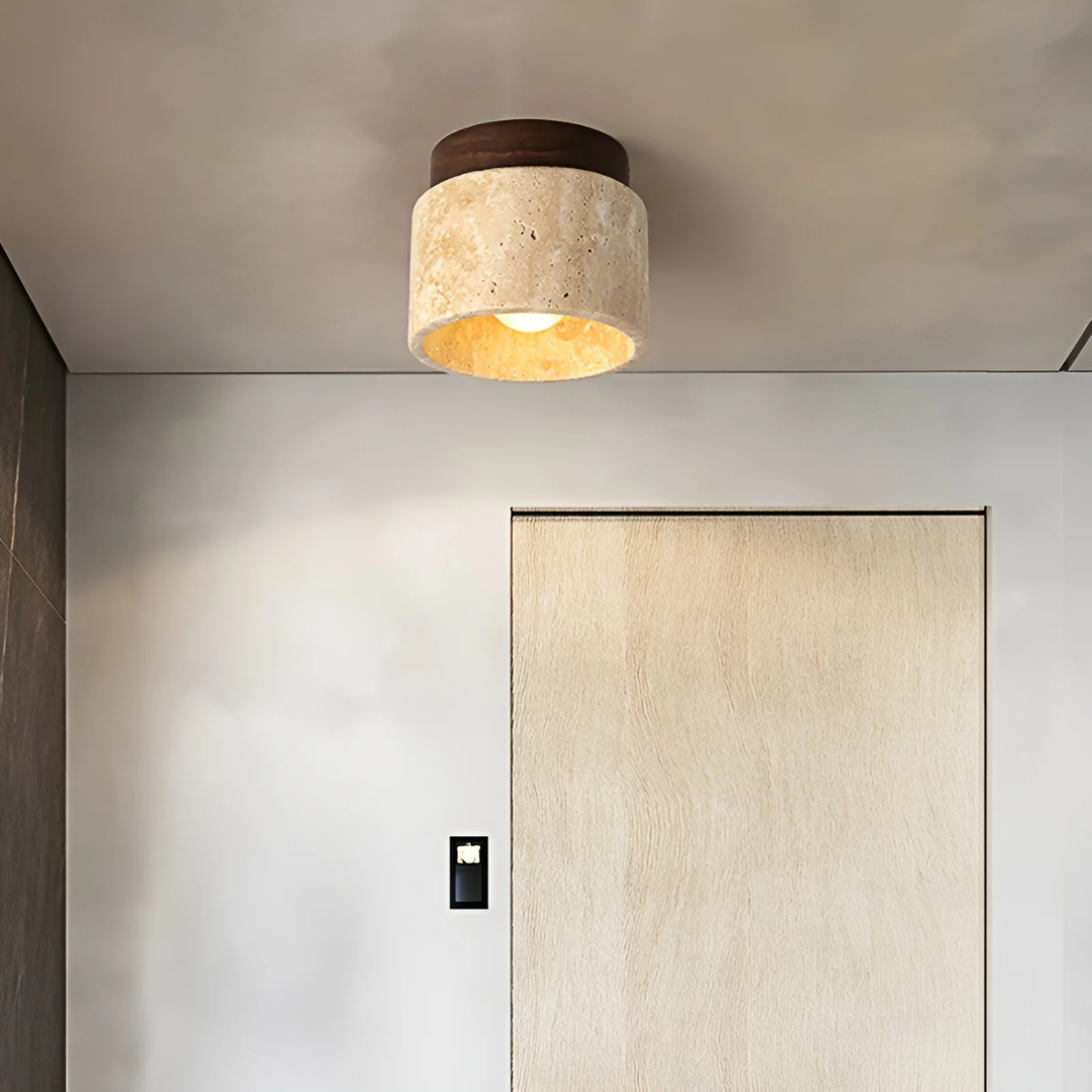 Wabi Sabi Yellow Marble Japanese Ceiling Lamp - TranquilStone-Walnut-State of Style
