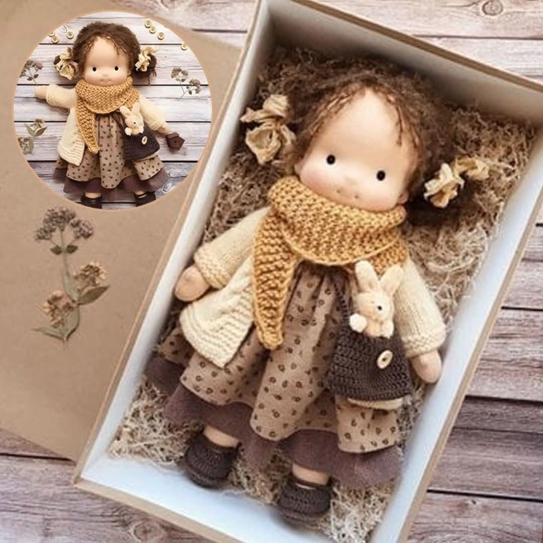 Handmade Waldorf doll made from natural materials – 30 cm tall