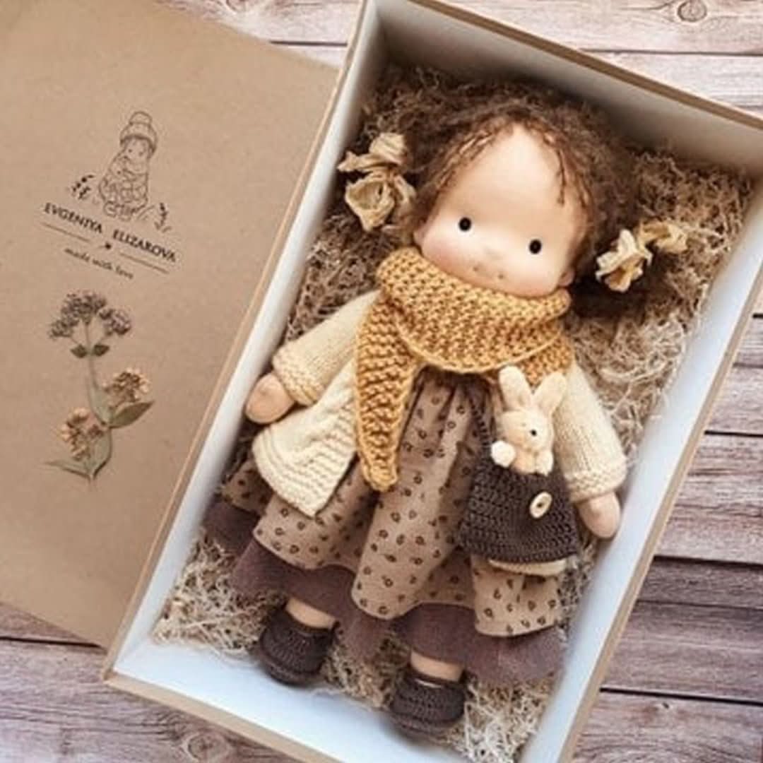 Handmade Waldorf doll made from natural materials – 30 cm tall
