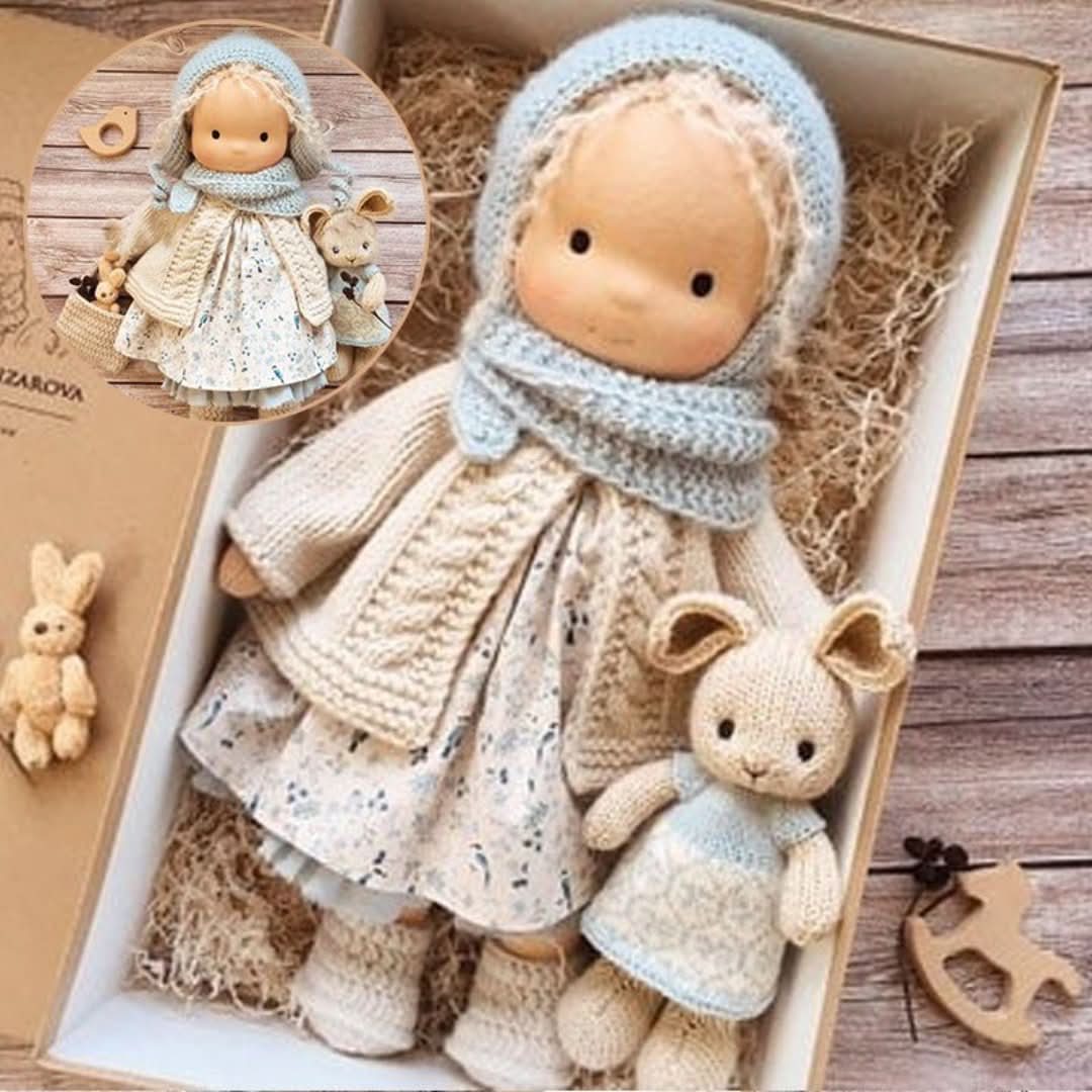 Handmade Waldorf doll made from natural materials – 30 cm tall