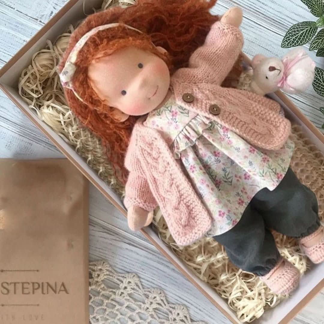 Handmade Waldorf doll made from natural materials – 30 cm tall