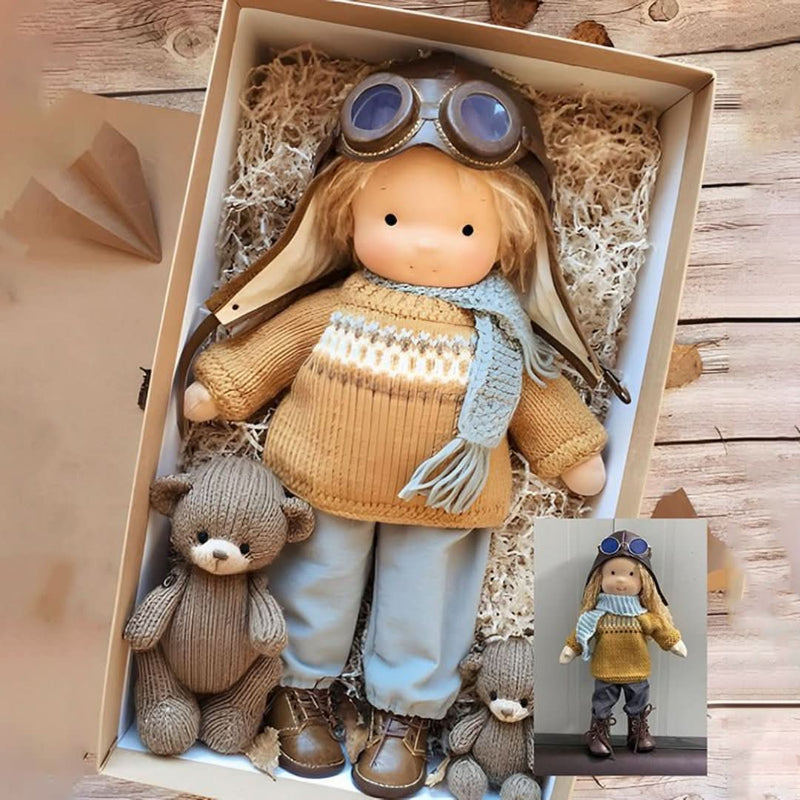 Handmade Waldorf doll made from natural materials – 30 cm tall