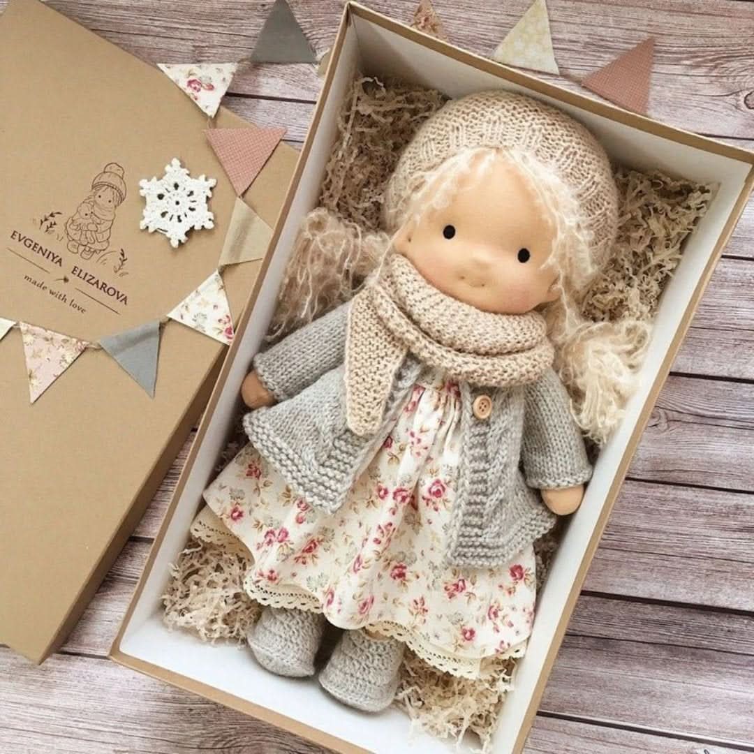 Handmade Waldorf doll made from natural materials – 30 cm tall