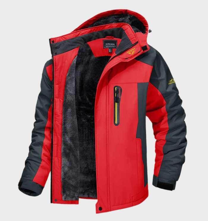 Warm and Waterproof Men's Fleece Jacket with Hood - Logan-L-Red-State of Style