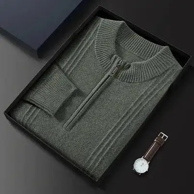 Warm Casual Men's Sweater with Half Zip - Logan-Beige-S-State of Style