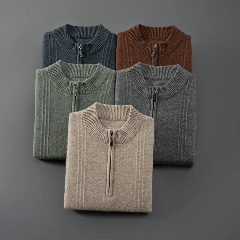 Warm Casual Men's Sweater with Half Zip - Logan-Beige-S-State of Style
