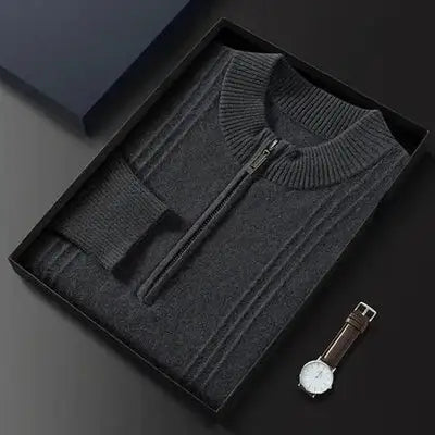 Warm Casual Men's Sweater with Half Zip - Logan-Black-S-State of Style