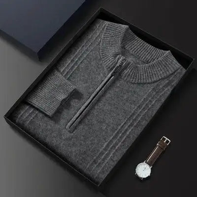 Warm Casual Men's Sweater with Half Zip - Logan-Blue-S-State of Style