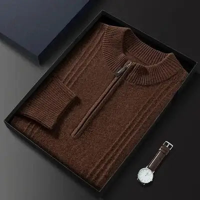 Warm Casual Men's Sweater with Half Zip - Logan-Brown-S-State of Style
