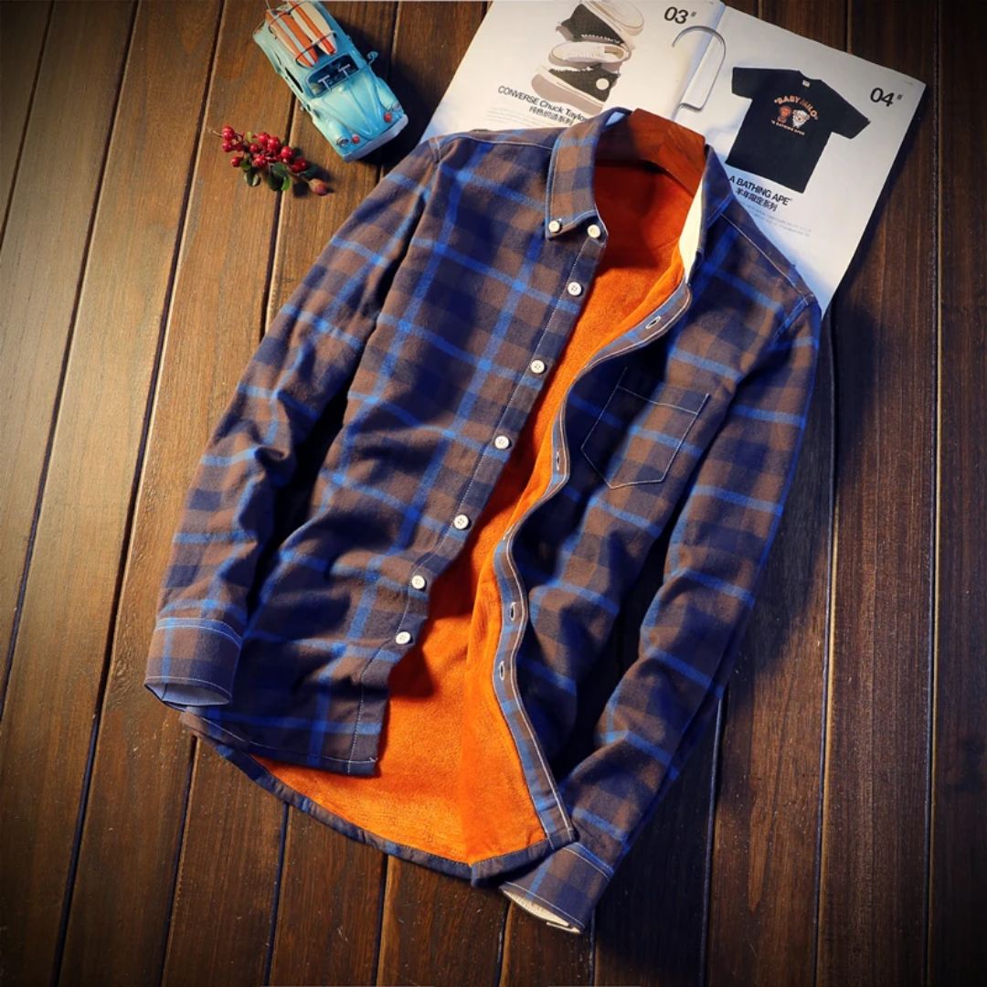 Warm Checked Cotton Shirt Ezekiel – Slim Fit for Casual Comfort-Blue-M-State of Style