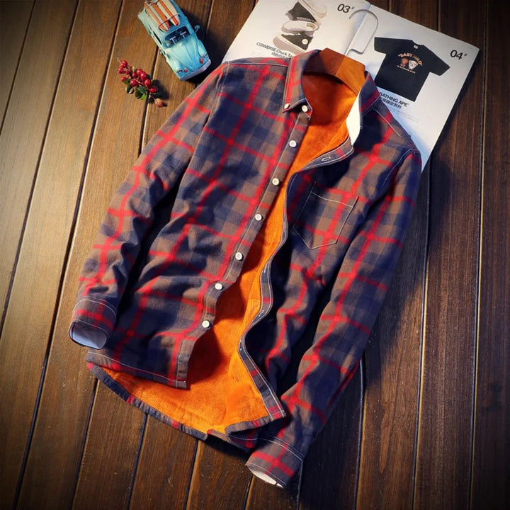 Warm Checked Cotton Shirt Ezekiel – Slim Fit for Casual Comfort-Red-M-State of Style