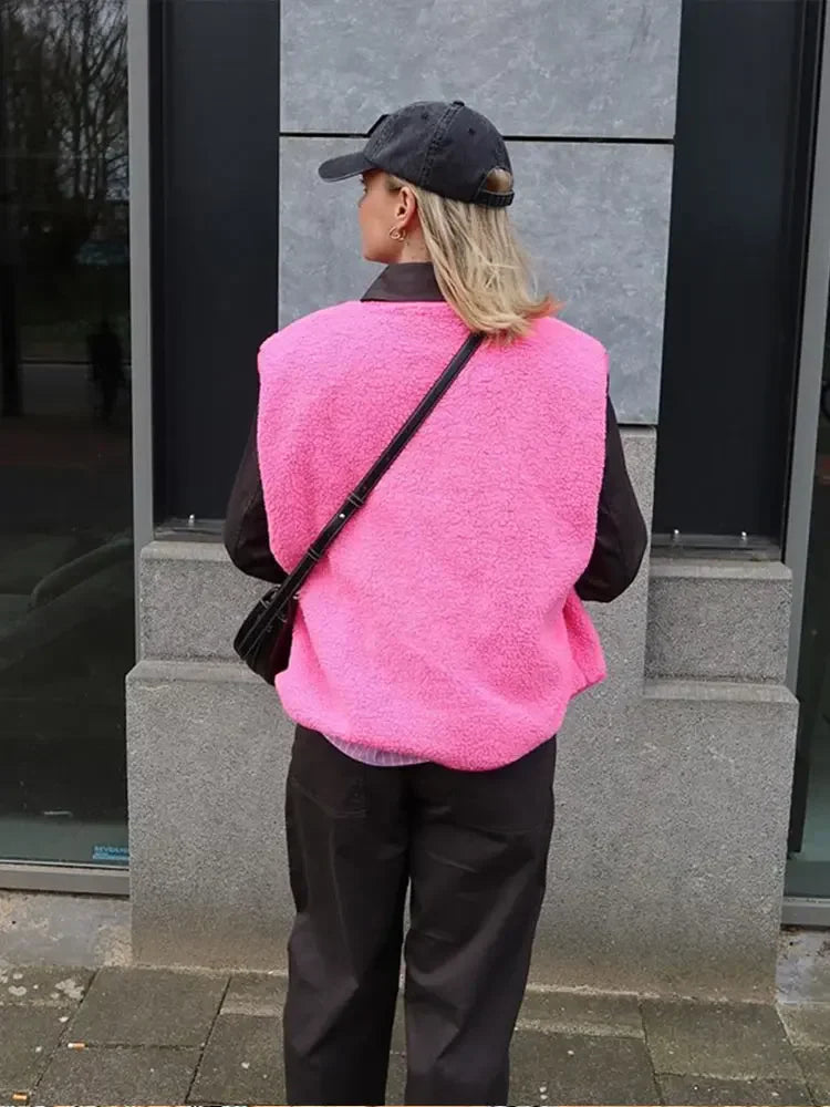 Warm & Comfortable V-neck Gilet for Women - Alina-Pink-State of Style