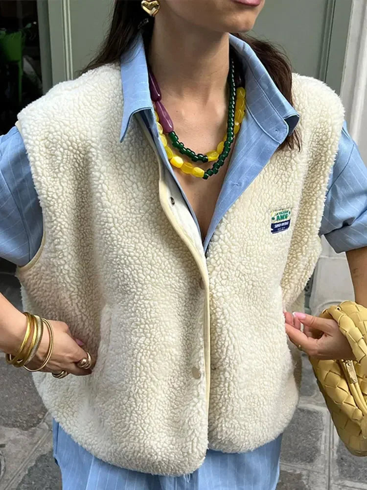 Warm & Comfortable V-neck Gilet for Women - Alina-White-State of Style