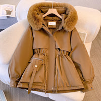 Warm Down Jacket for Women with Detachable Collar - Livia-Brown-M-State of Style