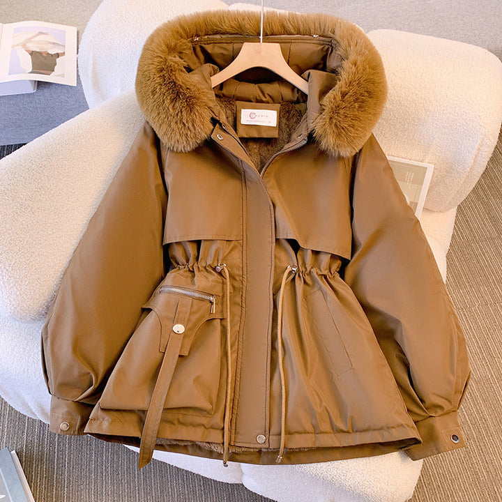 Warm Down Jacket for Women with Detachable Collar - Livia-Brown-M-State of Style