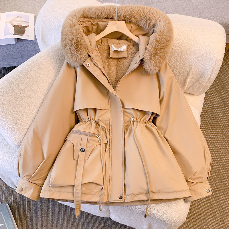 Warm Down Jacket for Women with Detachable Collar - Livia-Khaki-M-State of Style