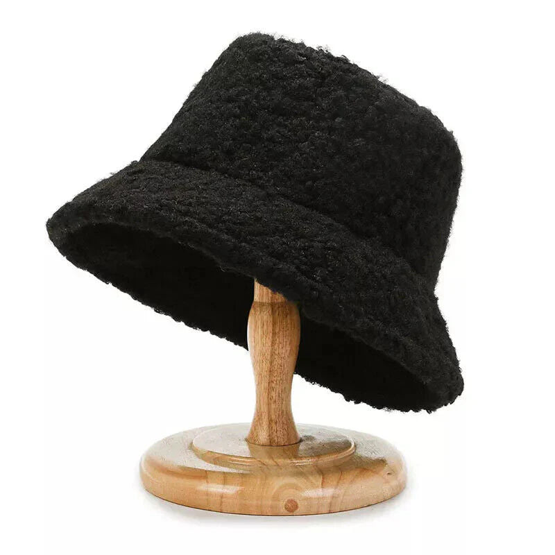Warm Fashionable Teddy Bucket Hat - Livia-Black-State of Style