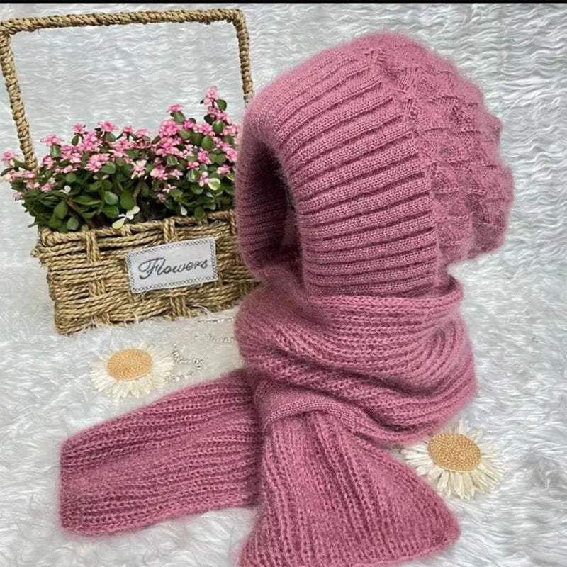 Warm Ladies Beanie with Integrated Scarf - Nora-Khaki-State of Style
