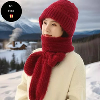 Warm Ladies Beanie with Integrated Scarf - Nora-Khaki-State of Style