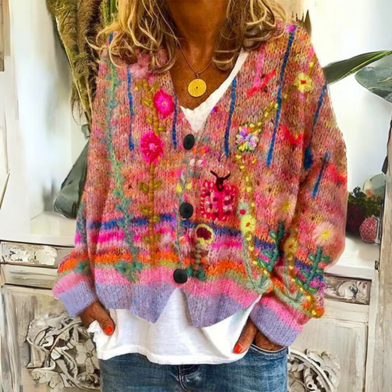 Warm Ladies Cardigan with Print – Liv-Red-S-State of Style