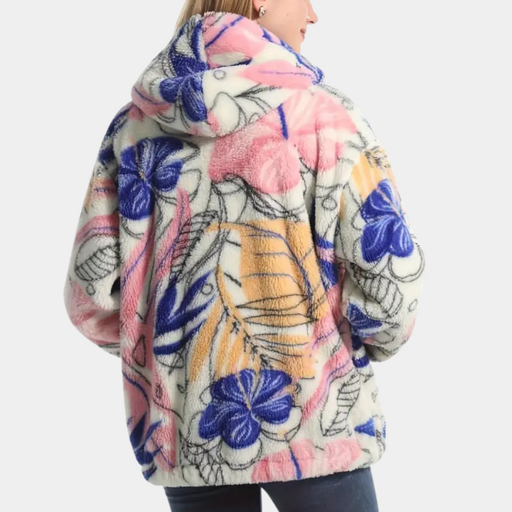Warm Ladies' Coat with Hood and Floral Print - Elira-XS-State of Style