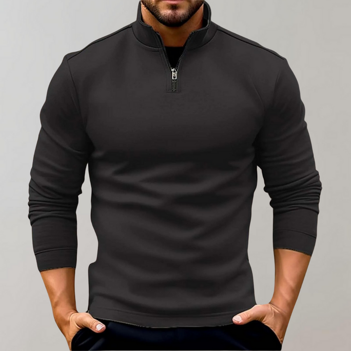 Warm Men's Sweater with Zip - Alvar-Black-S-State of Style