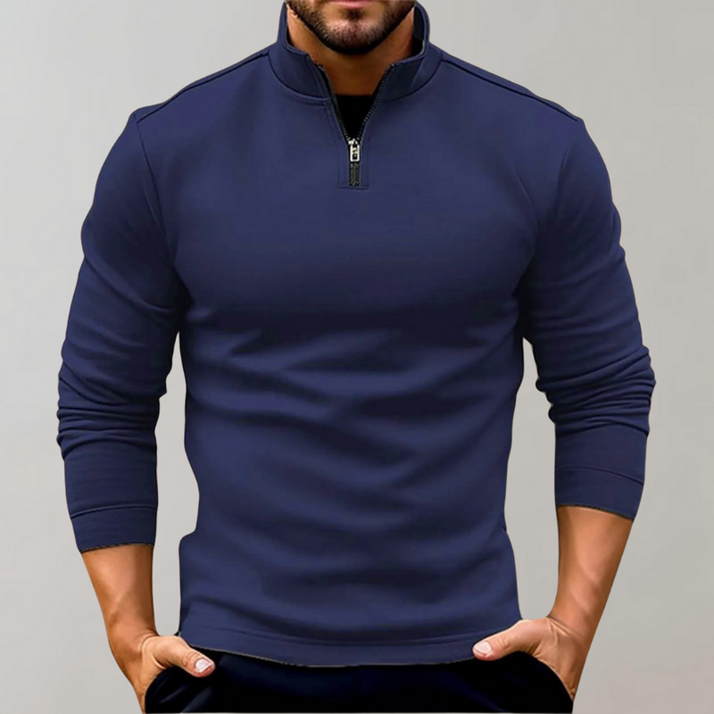 Warm Men's Sweater with Zip - Alvar-Navy-S-State of Style