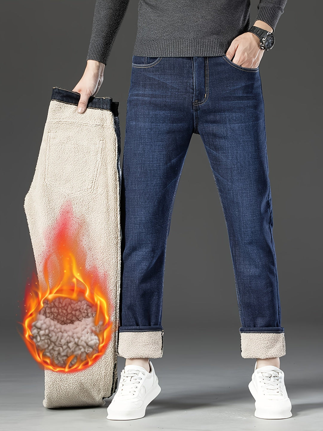 Warm Men's Winter Jeans with Fleece Lining - Grayson-Blue-10-State of Style