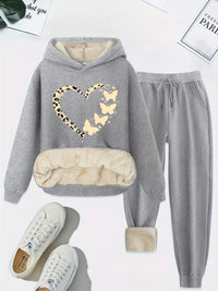 Warm Two-Piece Women's Set with Heart Print - Bella-Light Gray-S-State of Style