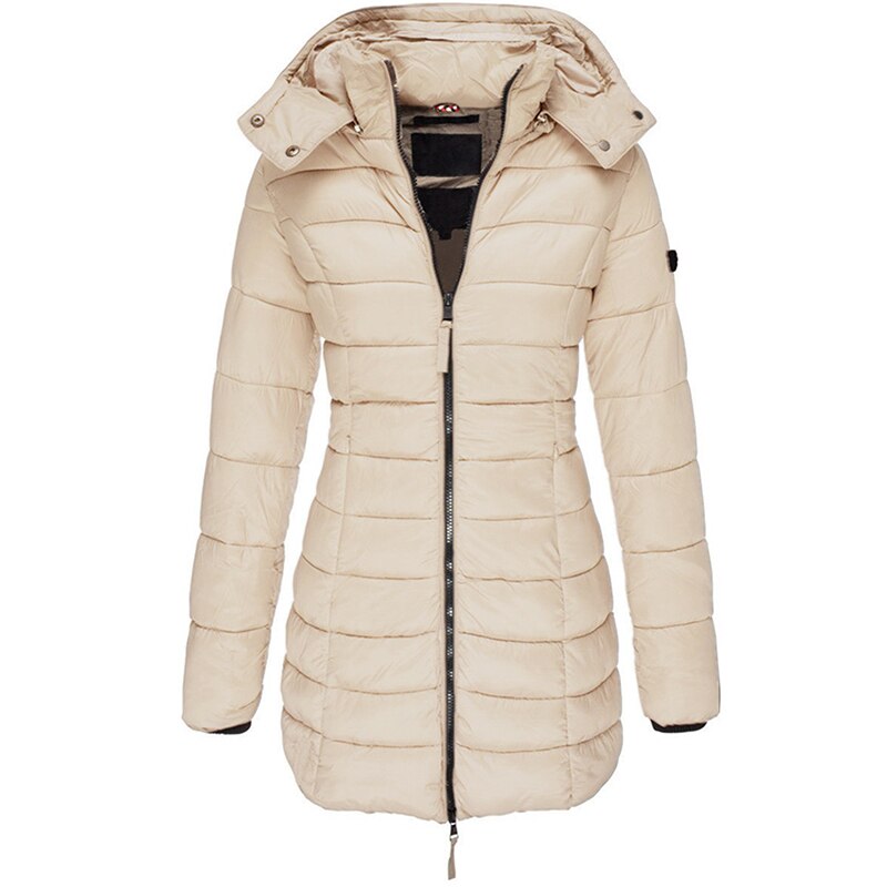Warm Women's Down Jacket with Hood - Olivia-Khaki-S-State of Style