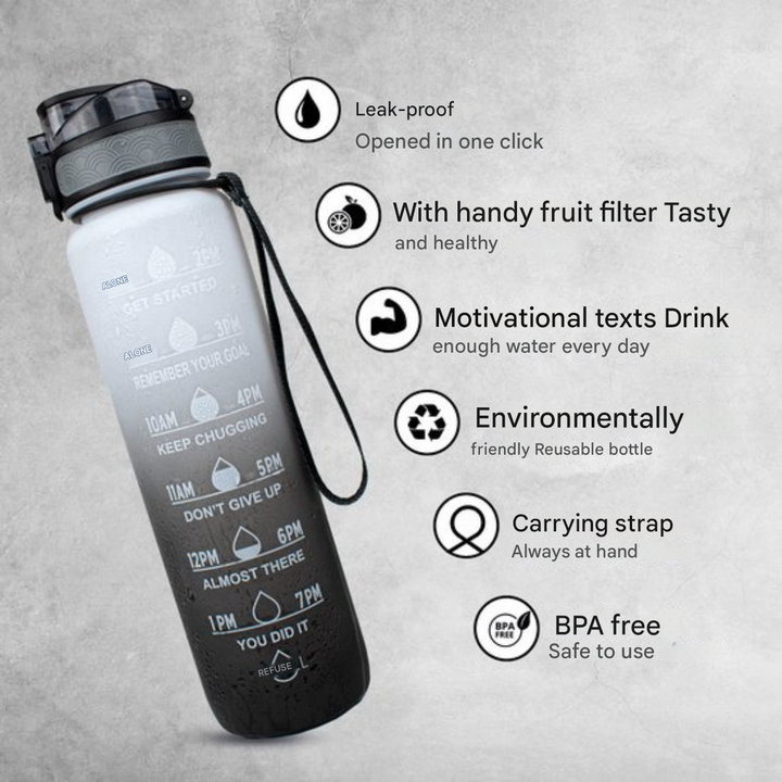 Water bottle with Timeline - HydraHero-Black/White-State of Style