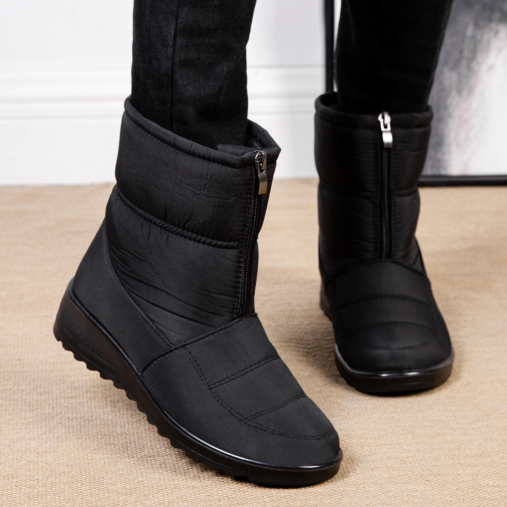 Waterproof Lined Mid-Height Women's Snow Boots - Clara Snow Walk Pro-Black-5.0-State of Style