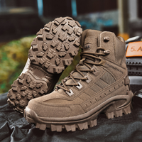 Brown boots displayed with one turned up to show its deep, lugged tread 6