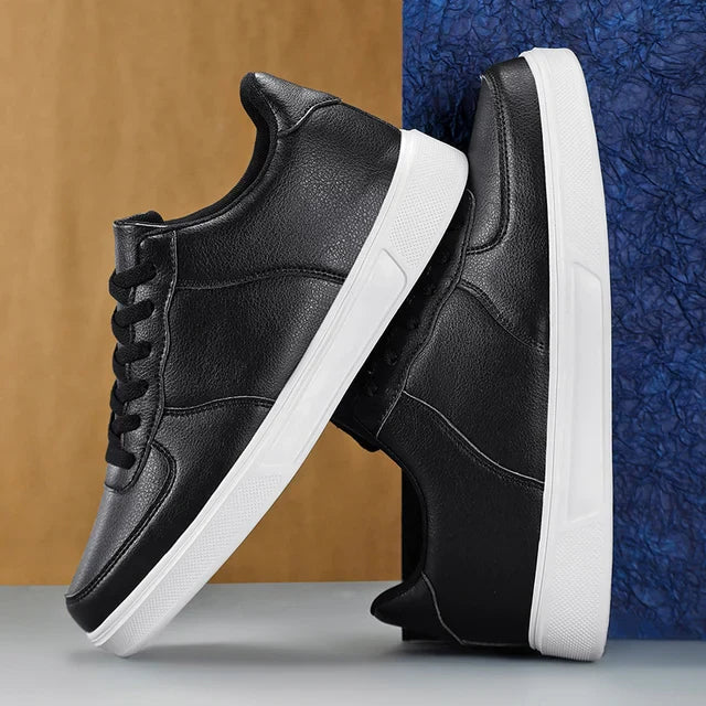White and Black Leather Lightweight Sneakers for Men - Max-Black-3.5-State of Style