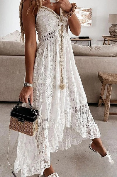 White Crocheted Fringed Dress - Élodie-S-State of Style