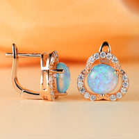 White Opal & Zircon Clover Leaf Earrings - Elara-Blue Opal and Rose Gold-State of Style