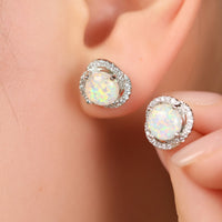White Opal & Zircon Clover Leaf Earrings - Elara-White Opal and Silver-State of Style