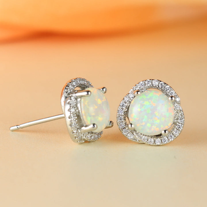 White Opal & Zirconia Clover Earrings - Elara-Blue Opal & Rose Gold-State of Style