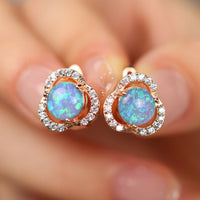White Opal & Zirconia Clover Earrings - Elara-Blue Opal & Rose Gold-State of Style