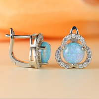 White Opal & Zirconia Clover Earrings - Elara-Blue Opal & Rose Gold-State of Style