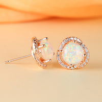 White Opal & Zirconia Clover Earrings - Elara-Blue Opal & Rose Gold-State of Style