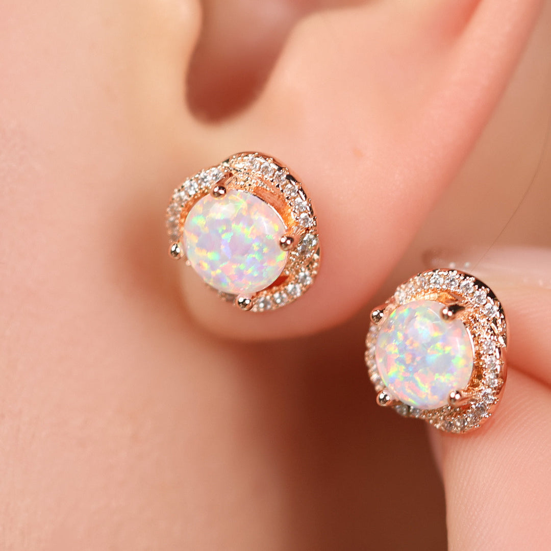 White Opal & Zirconia Clover Earrings - Elara-White Opal & Rose Gold-State of Style