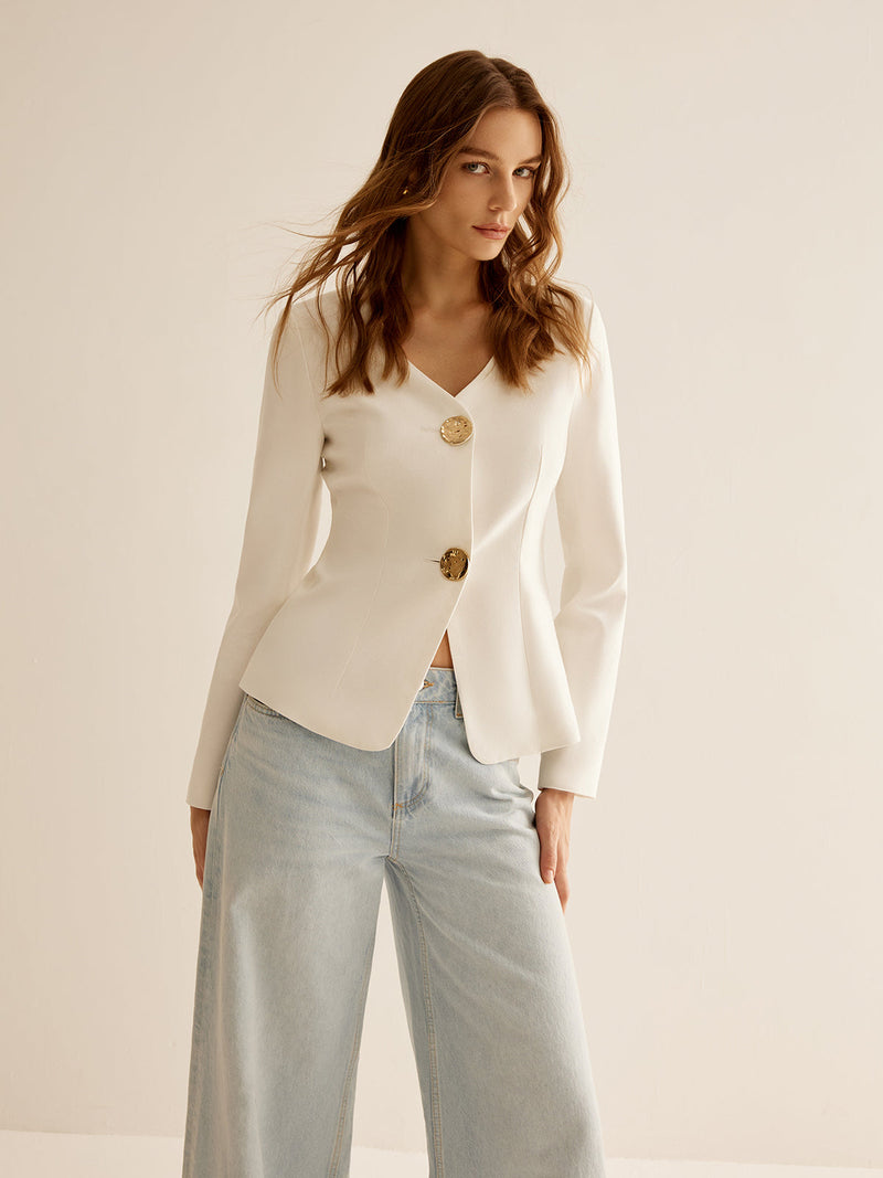 White Slim Fit Ladies Blazer - Clara-XS-State of Style