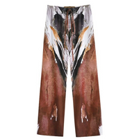 Wide-cut summer trousers made of chiffon – Liana-Brown-S-State of Style