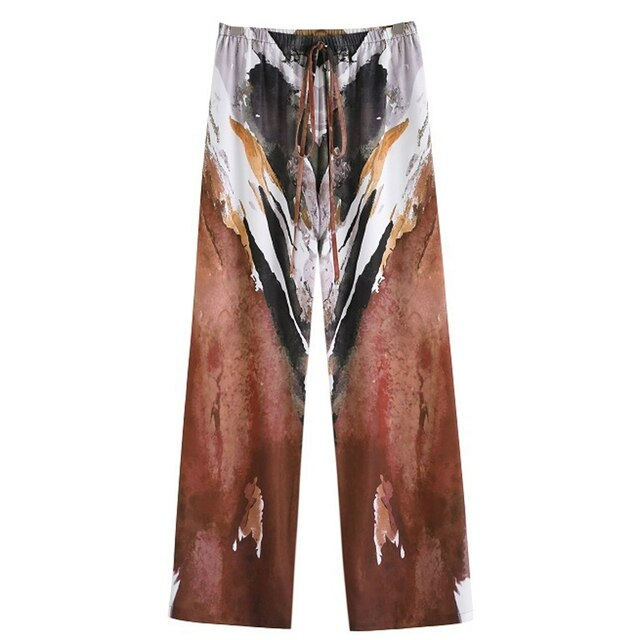 Wide-cut summer trousers made of chiffon – Liana-Brown-S-State of Style